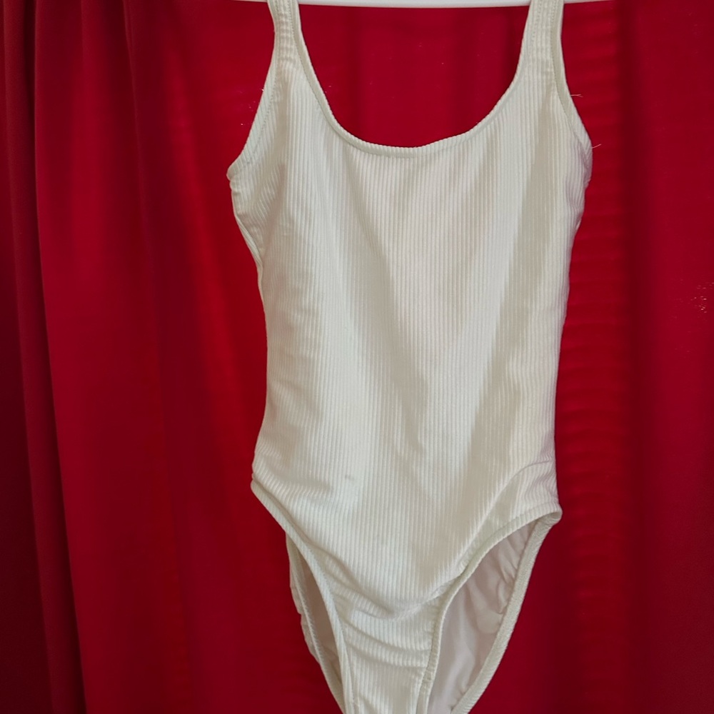 White shiny stripe bathing suit